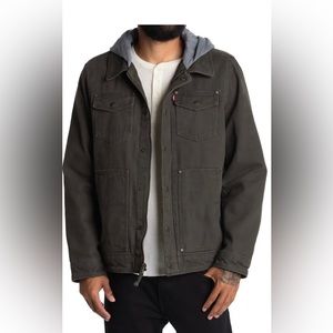 NWT Men’s olive Levi Depot Jacket with jersey hood and Sherpa lining